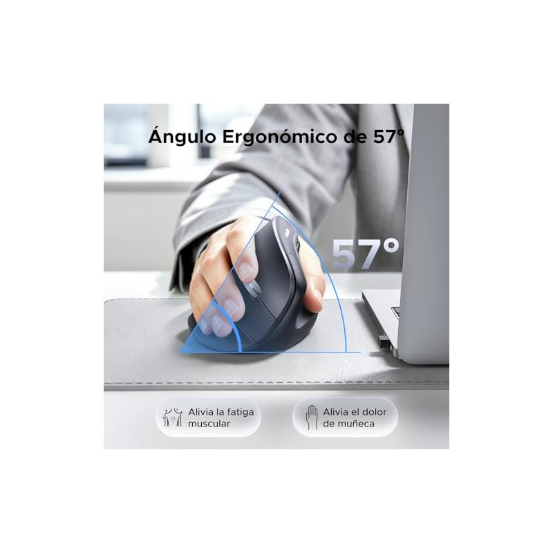 UGREEN Mouse Vertical Inalámbrico Ergonómico, Bluetooth 2.4Ghz