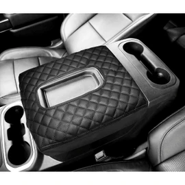 Center Console Cover for Chevy Silverado/GMC Sierra Accessories 2019-2026, Tahoe & Suburban & Yukon 2021-2026 Armrest Cover Middle Cut Leather Protector Pad (Bucket Seat Consoles)(Black Stitches)