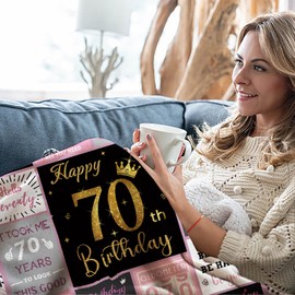 70 Birthday Gifts for Women, 70th Birthday Blanket with Gift Box for Women, Gifts for A 70th Birthday, Happy 70th Birthday Decorations Gift Ideas for Her, 70th Birthday Gifts Throw Blanket 60"x50"