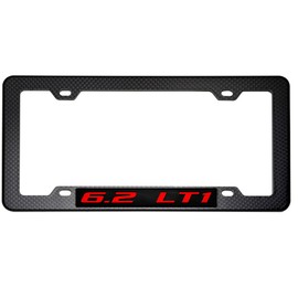 ERPART Black Carbon Fiber Look License Plate Frame with 6.2 LT1 RED on Black Highly Polished Real Aluminum Emblem