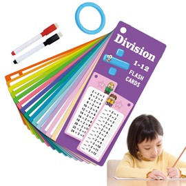 PAVIKE Division Flash Cards 15X Division Flash Cards Math Flash Cards Division Flash Card Set Erasable Math Equations Division Learning Aid with Dry Erase Pen for Class Home School Educational Math