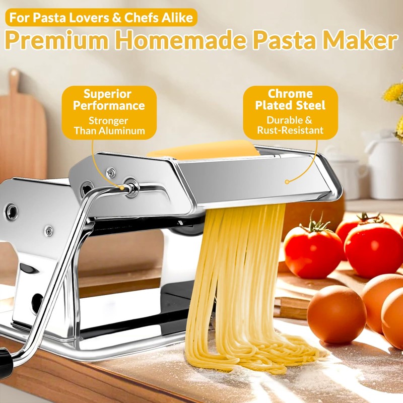 Pasta Maker with 7 Thickness Settings Roller, 2-in-1 Cutter, Hand