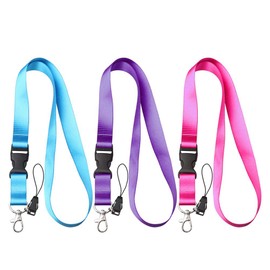 kuou Pack of 3 Lanyard, 47 cm ID Cover, Colourful Nylon Neck Strap, Lanyards with Removable Buckle for Keys, ID Covers, Work Card (Blue, Pink, Purple)