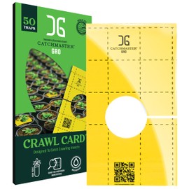 Catchmaster GRO Yellow Sticky Trap 50PK, Adhesive Outdoor Insect Trap with Center Hole Cut for Crawling Insects, Protect Live Plants Indoor, Bug, & Fly Trap, Glue Traps for Home, Garden, & Greenhouse