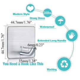 Fotosnow Heavy Duty Adhesive Hooks Wall Hooks Stainless Steel Waterproof Shower Stick on Hooks for Hanging Coat, Hat,Towel Robe Hook Rack Wall Mount- Bathroom and Bedroom 4-Packs