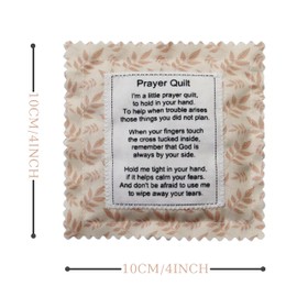 Wisplume Mini Prayer Quilt with Cross Inside Vintage Pocket Scripture Prayer Quilt Squares Sympathy Christian Gifts for Women Pastor Appreciation Father's Day Graduates Gifts (Cream)