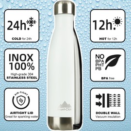 Mont-Clair H2O Stainless Steel Water Bottle, Vacuum Insulated - BPA Free, 12h Hot & 24h Cold Drinks, Metal Water Bottle 1L Leakproof, Ideal for Adult, Kids, Running - White