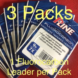 P-LINE Fluorocarbon Tapered Leader 9ft  7X  2lb (3-Packs) Fly Fishing Knotless