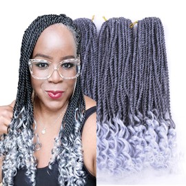 Haolocs 3Pack/Lot Curly Senegalese Twist Crochet Hair 18 Inch Curly Ends Prelooped Goddess Braids Crochet Hair Synthetic Braiding Hair Extensions for Women (#T1B/Grey)