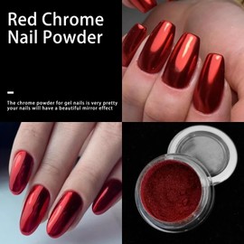 Red Chrome Nail Powder,Metalic Christmas Red Chrome Nail Powder Mirror Effect Chrome Powder Pigments for Nails Decoration for DIY (Red, M)