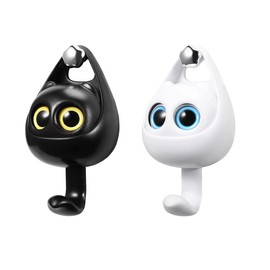 Adorable Cat Design Adhesive Hooks - Creative Adhesive Coat Hooks, Set of 2Pcs Wink Cat Hooks for Hanging Towels, Hats, Coat, Cloth Bags, Belts, Keys - Strong and Practical Wall Decorations, Each Holds up to 5.5 LBS - Color: Black+White