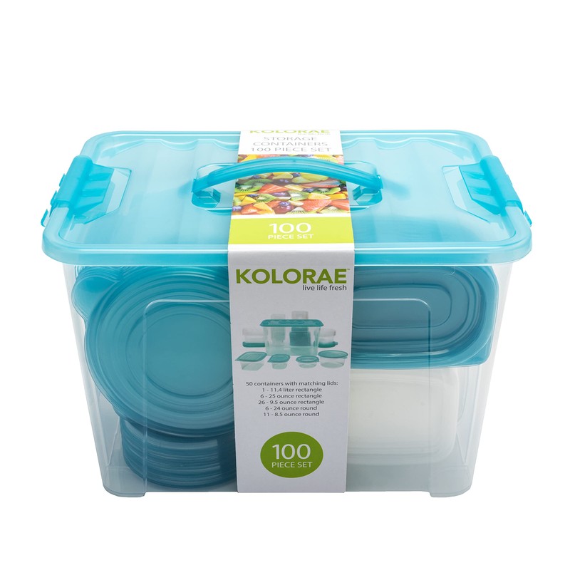 KOLORAE 100-Piece Food Storage Container Set – BPA-Free Plastic, Nesting