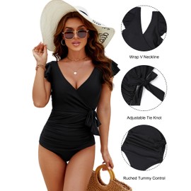 Blooming Jelly Women's Tummy Control Swimsuits Plus Size One Piece Bathing Suit Retro Slimming Full Coverage Maternity Swimwear (Black,3X-Large)