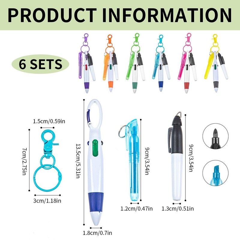 6 Piece Ballpoint Pen Set, Colourful Ballpoint Pens, Multipack Ballpoint