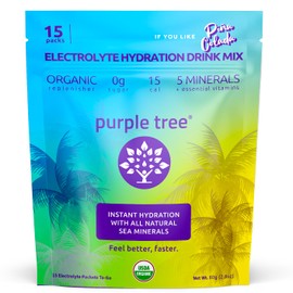 Purple Tree Organic Electrolyte Hydration Packets – Pina Colada Flavor, Sugar-Free Liquid Hydration Sticks for Rapid Rehydration, Daily Electrolyte Drink Mix for Dehydration Relief, 15 To-Go Packs