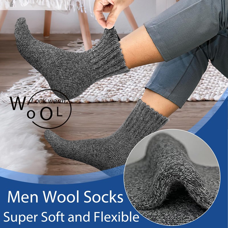 Josnown 5 Pairs Wool Socks Mens, Thick Warm Winter Thermal