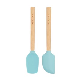 KitchenAid Bamboo Wood Handled Mini Spatula Set with Silicone Head, Set Of 2, Aqua Sky