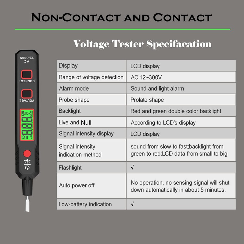 Voltage Tester AC 12-300V Non-Contact & Contact Voltage Detector Electrical