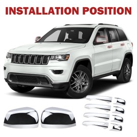 Lqito Left and Right Side Mirror Covers and Door Handle Covers Compatible with 2011-2021 J-eep Grand Cherokee D-odge Durango (Chrome)