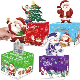 Meiidoshine 4 Pack Christmas Money Boxes for Cash Gift Pull, Surprise Money Holder Cash Gift for Kids Adults, DIY Fun Cash Box for Women Men Girls Boys Mom Dad Friends, Include 100Pcs Transparent Bags