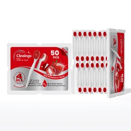 ® 50 Count Disposable Travel Toothbrushes with Toothpaste Bead, Pre-Pasted Mini Toothbrush with Toothpick & Tongue Cleaner, Oral Care Kit - Iced Strawberry Flavor
