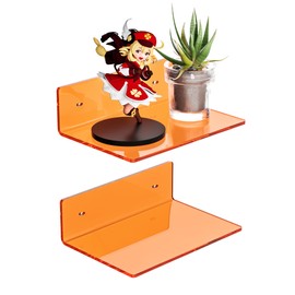 Sezanrpt 9 Inch Orange Wall Shelves, Acrylic Wall Mounting Ledges Display, Acrylic Display Wall Shelf for Funko Pop Figures, Collectibles, Plants, Décor, Toiletries, Spices, 2 Pack