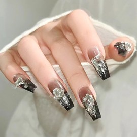 Lwenjing Z380 Nail Tip, Nail Tip, 3D Nail Tip, Handmade Nail Tip, Wedding Nail Tip, Cute, Short, Popular, Japanese Style, Bride Nails, Shiny, False Nails, Pack of 24