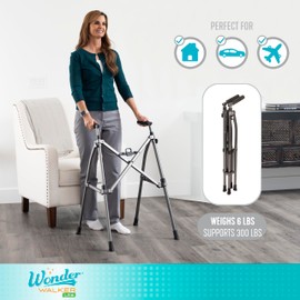 Stander Wonder Walker Lite, Lightweight Folding Mobility Aid for Adults, Seniors, and Elderly, Collapsible Travel Assistant with Rubber Feet for Support, Matte Black
