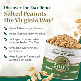 Hubs Peanuts Premium Salted Virginia Nuts - Irresistible Crunch & Flavored Nuts - Non-GMO, Gluten Free - XXL Peanuts from Top 1% Crop - Reusable Tin - Perfect Snack for Any Occasion - 2 x 40oz Cans