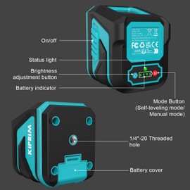 Kiprim Green Laser Level Upgraded LV8 with Enhanced Visibility,Adjustable Brightness,Manual/Self Leveling/Pulse Mode,Batteries and Carrying Pouch Included