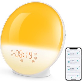 Sunrise Alarm Clock Wake Up Light, Vnoeom Alarm Clocks for Bedrooms, Smart APP Control, Sunrise Simulation, Noise Sound Machine, Sleep Mode, 4 Alarms, FM Radio, Snooze, Ideal Gifts