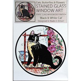 Winged Heart presented by Celtic Glass Designs Static Window Cling in a Black and White Cat Design.
