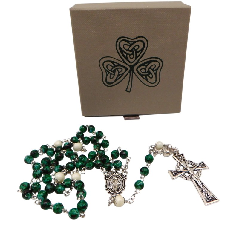 Westmon Works Irish First Holy Communion Rosary with Green Glass