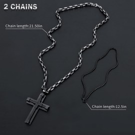 LeapoFaith Cross Pendant for Car Rear View Mirror Hanging Accessories Christian Cross Necklace for Adult Men Charm Ornament Car Decor Interior Jewelry with Double Chains (Black)