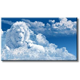 ArtWorks Decor Lion and Lamb Figure in Clouds Picture on Stretched Canvas Wall Art, Ready to Hang!