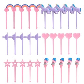 30 Pieces of Plastic Fruit Fork, Cute Cartoon Mini Sign, Reusable Food Toothpicks, Children's Bento Box Dessert Decoration Accessories.