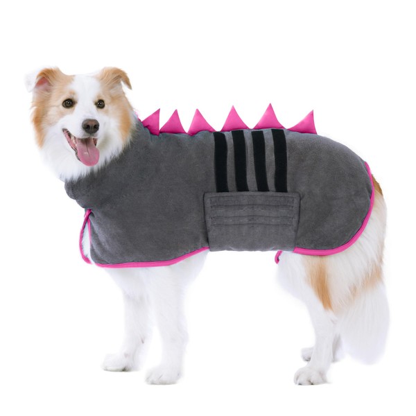 HezzLuv Dog Drying Coat with Dinosaur Horn, Microfiber Quick Drying