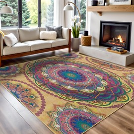 Arenarug Meditation Indoor Outdoor Rug 5x8 ft Mandala Pattern Rug Boho Style,Yoga Meditation Mat Picnic Rug for Patio Living Room Porch Garden Deck Backyard Easy to Clean Non Shedding Non Slip