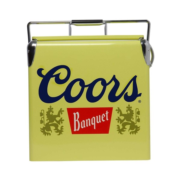 Coors Banquet Retro Ice Chest Cooler with Bottle Opener 13L (14 qt), 18 Can Capacity, Yellow and Silver, Vintage Style Ice Bucket for Camping, Beach, Picnic, RV, BBQs, Tailgating, Fishing