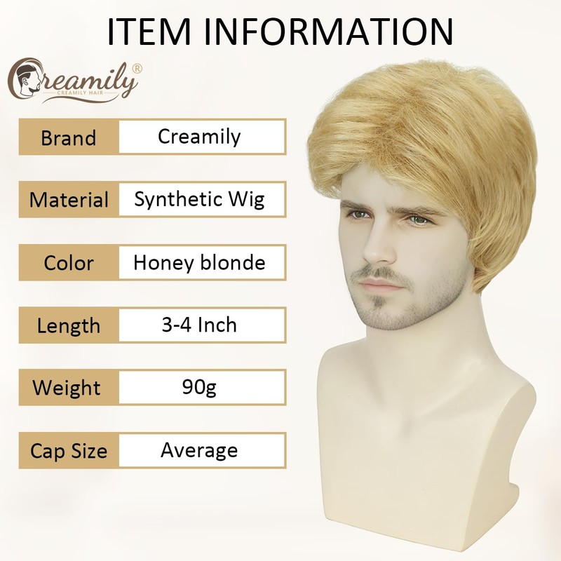 Creamily Short Blonde Wig for Men Curly Layered Natural Style