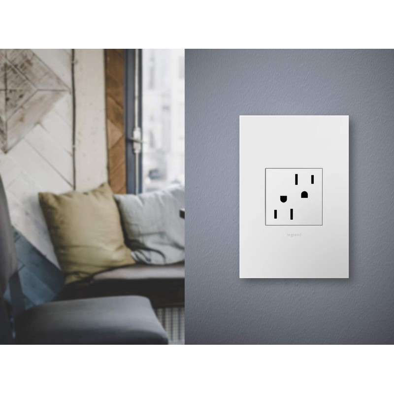 Legrand adorne 15A Tamper-Resistant Outlet With Matching Wall Plate (White
