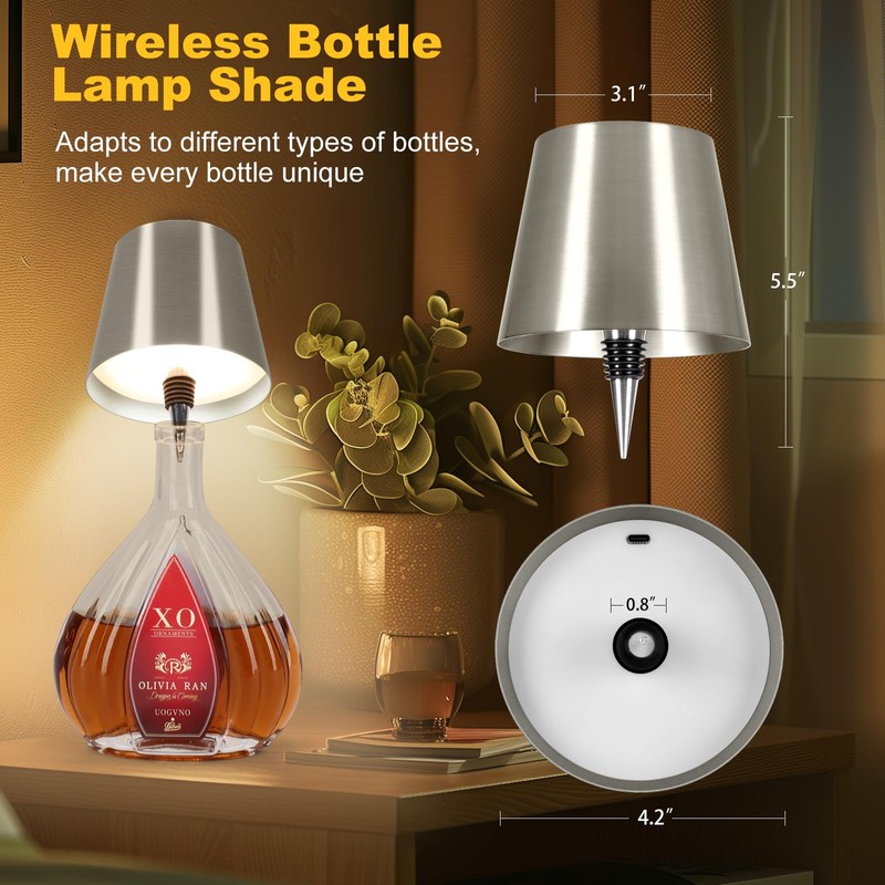 Wireless Bottle Lamp, 2024 New 3 Color Rechargeable Wine Bottle