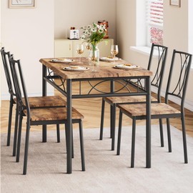 GAOMON Dining Table Set for 4, Rectangle Kitchen Table with 4 Wood Chairs Set for 4, 5-Piece Compact Apartment Kitchen & Dining Room Set Furniture for Small Spaces, Space-Saving, Rustic Brown