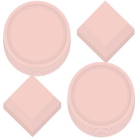 HOME & HOOPLA Solid Pale Pink Paper Dessert Plates and Beverage Napkins - Pretty Light Pink Party Supplies For Birthdays, Showers, Spring Parties, and More (Serves 16)