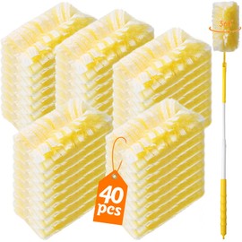 Senowi 40 Count 360° Heavy Duty Duster Refills Compatible with Swiffer, Large Size-Extra Thick Disposable Electrostatic Feather Duster Refill with 1 Short Handle for Furniture, Blinds, Ceiling Fans