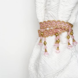 Alzapaños de cortina de cuentas de cristal, hecho a mano, con borla, para ventana de granja, para decoración de pared en casa, oficina, exterior (rosa (magnético), 2)