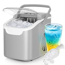 Countertop Ice Maker – 8 Bullet Ice in 6 Mins, 26.5lbs/24Hrs – Self-Cleaning Portable Machine with Adjustable Ice Size & Digital Touch Control Home/Office/Bar