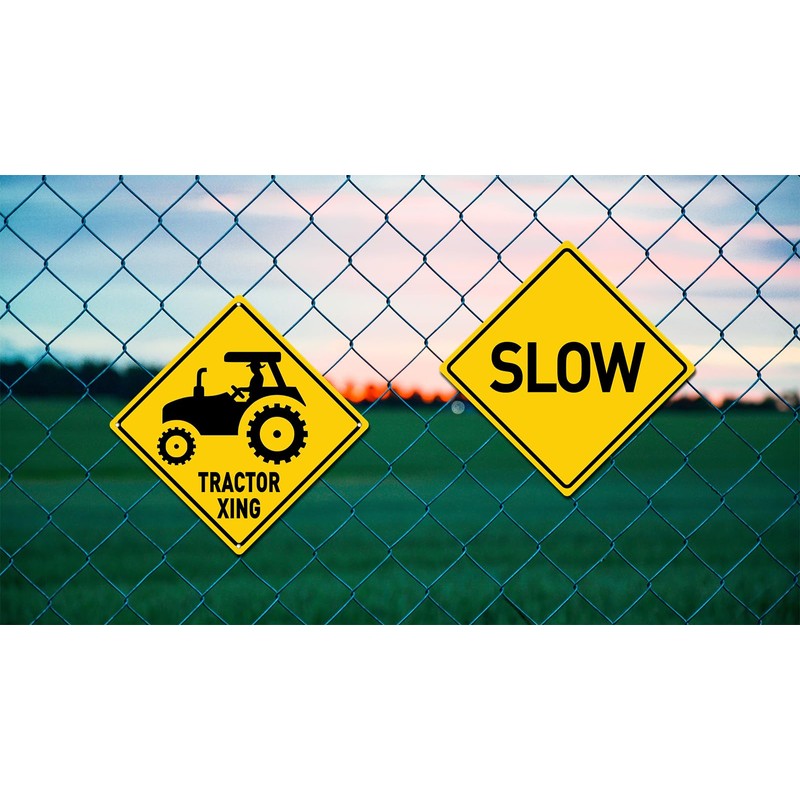 BTHUKO New Metal Tin Sign Tractor Xing Caution Crossing Sign,