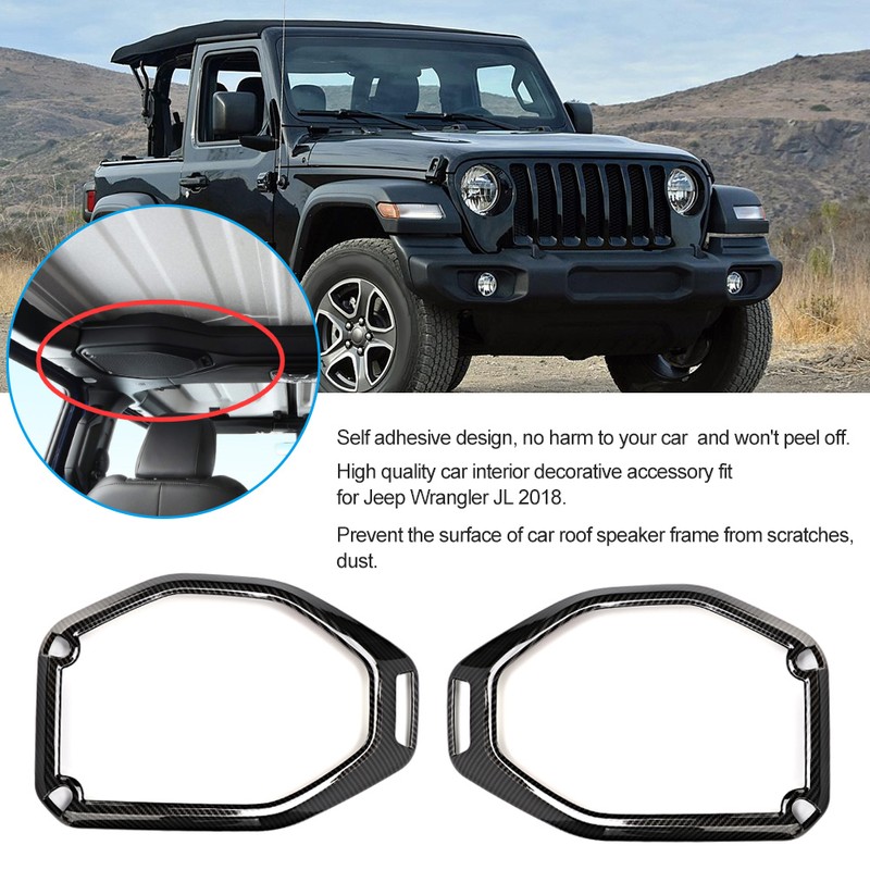 2Pcs Car Carbon Fiber Texture Roof Speaker Ring Cover Trim