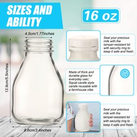 6 Glass Milk Bottles with Lids - 16oz, Reusable for Almond Milk, Coffee Creamer, Parties & Picnics